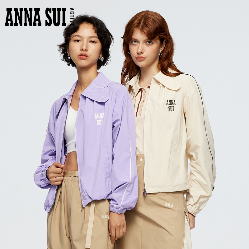 ANNA SUI安娜苏运动 立体蝴蝶刺绣翻领弹力外套抽绳收口轻薄夹克