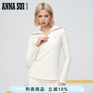 系列 ANNA SUI安娜苏运动 多元 半拉链翻领休闲针织t恤 坑条修身