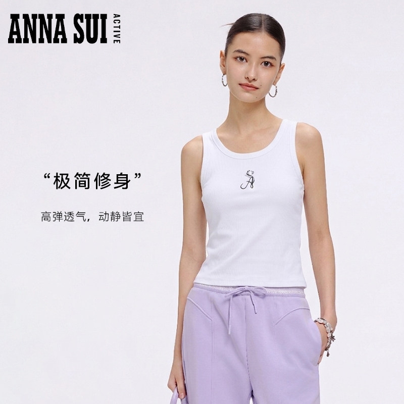 ANNASUI安娜苏运动赛道罗纹修身显瘦弹力无袖背心防晒凉感女上衣