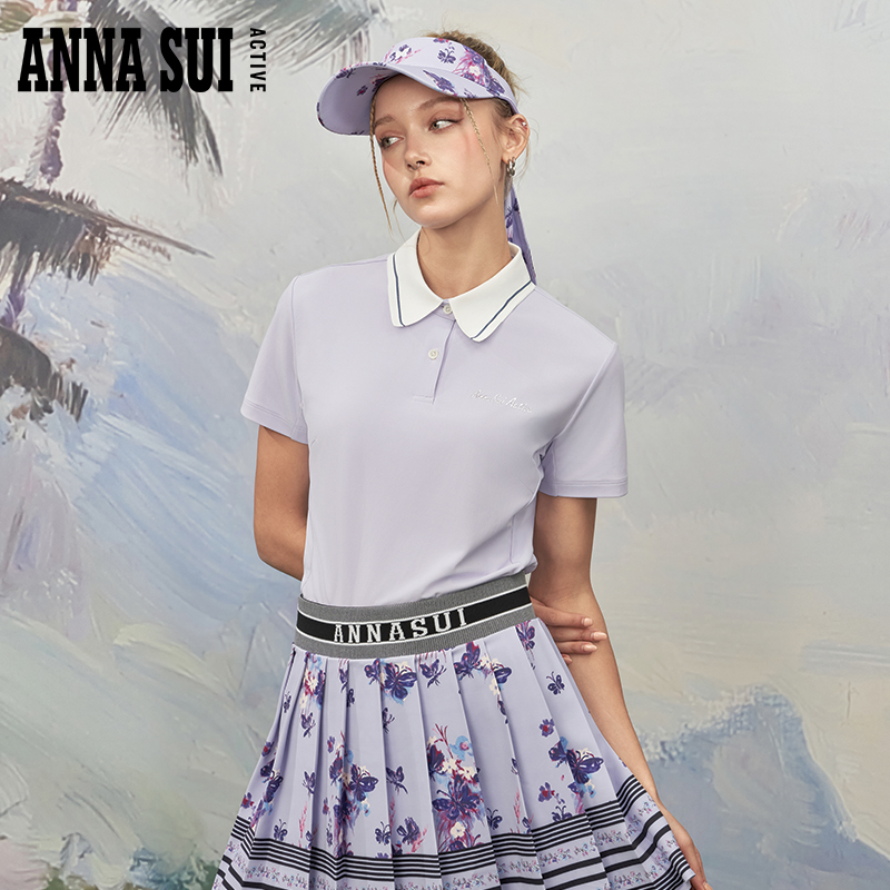 ANNA SUI安娜苏运动 俱乐部系列 抗uv50+防晒吸湿速干蝴蝶POLO衫