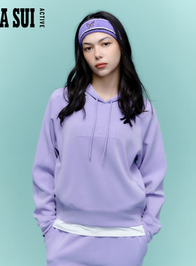 ANNA SUI安娜苏运动 棉花糖 春季新款经典logo紫色连帽运动连帽