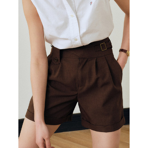 三所短裤高腰vintage阔腿裤