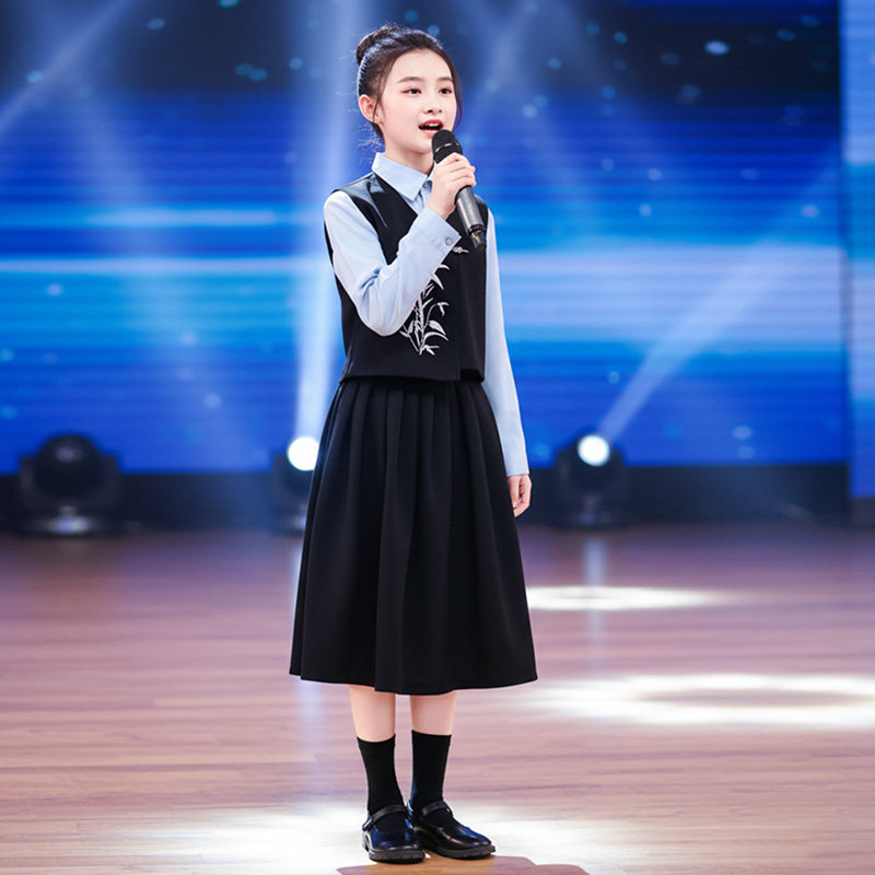 儿童小学生爱国合唱演出服中国风演讲朗诵比赛服装女童主持人礼服