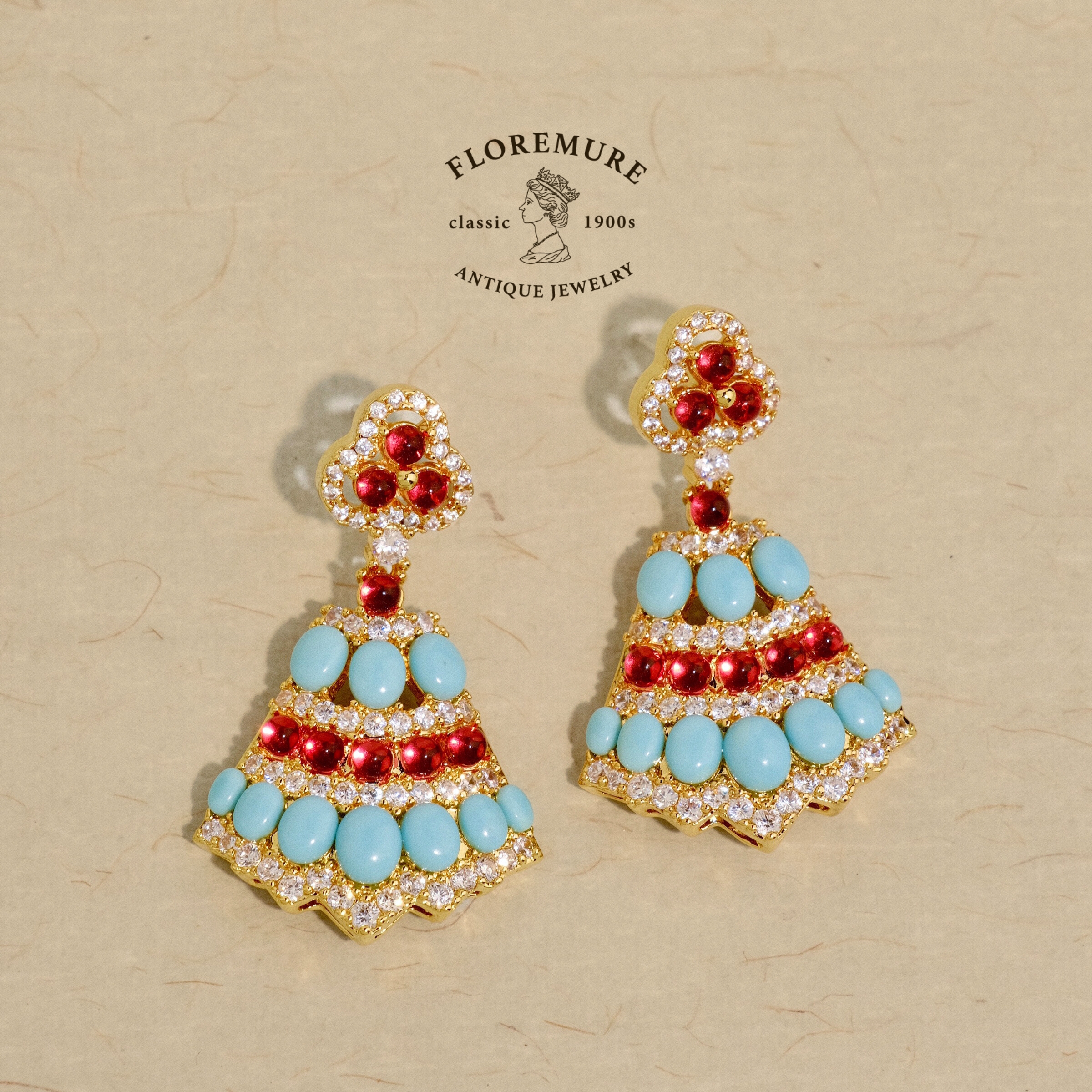 BVLGAR*古董珠宝扇形吊坠耳饰