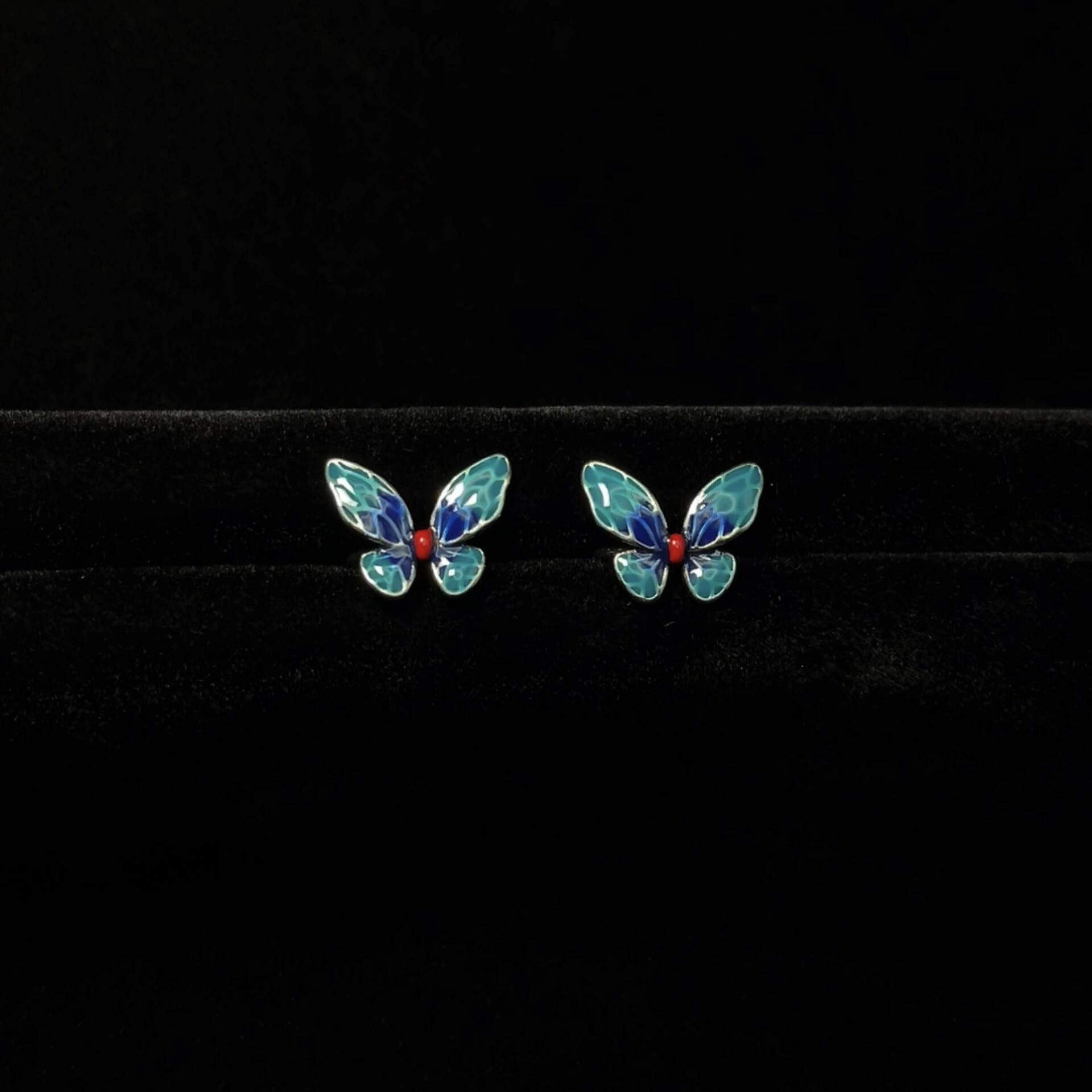 Vintage古着 Enamel little butterfly耳夹