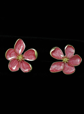 Vintage古着 Oil-dropping flowers耳饰