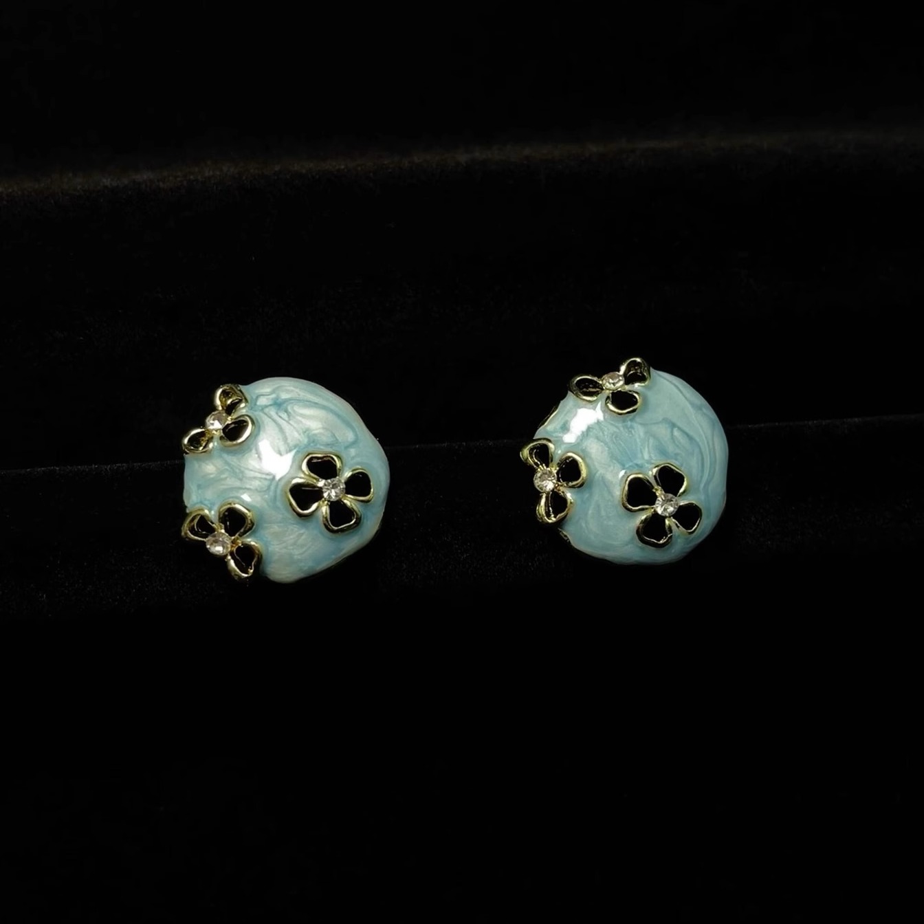 Vintage古着 Blue zircon flowers耳饰