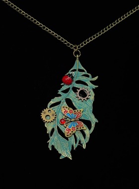 Vintage古着 Green feathers项链