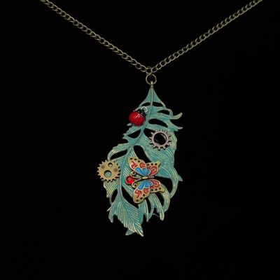 Vintage古着 Green feathers项链