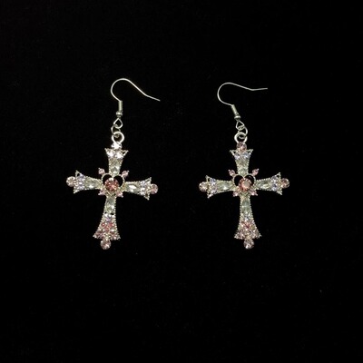Vintage古着 Silver Pink Cross耳饰