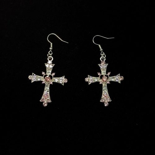 Vintage古着 Silver Pink Cross耳饰