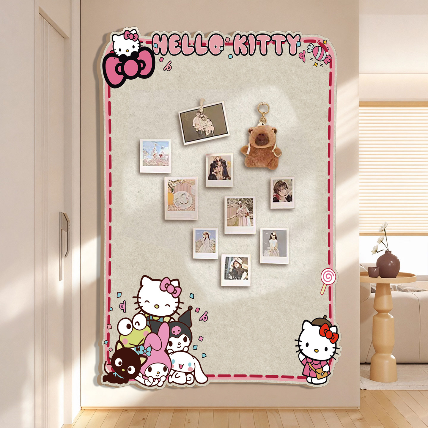 HelloKitty主题毛毡软木板照片墙免打孔卧室幼儿园装饰背景
