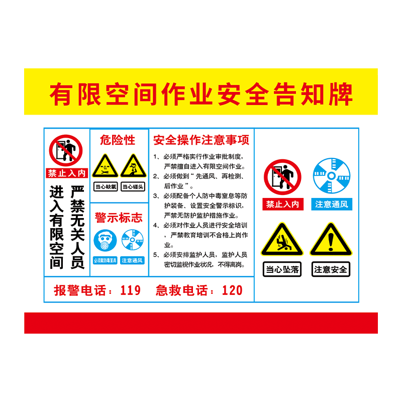 有限空间警示标识牌有限空间安全告知牌受限空间作业风险警示牌加油站空间注意事项插地牌污水化粪池密闭辨识