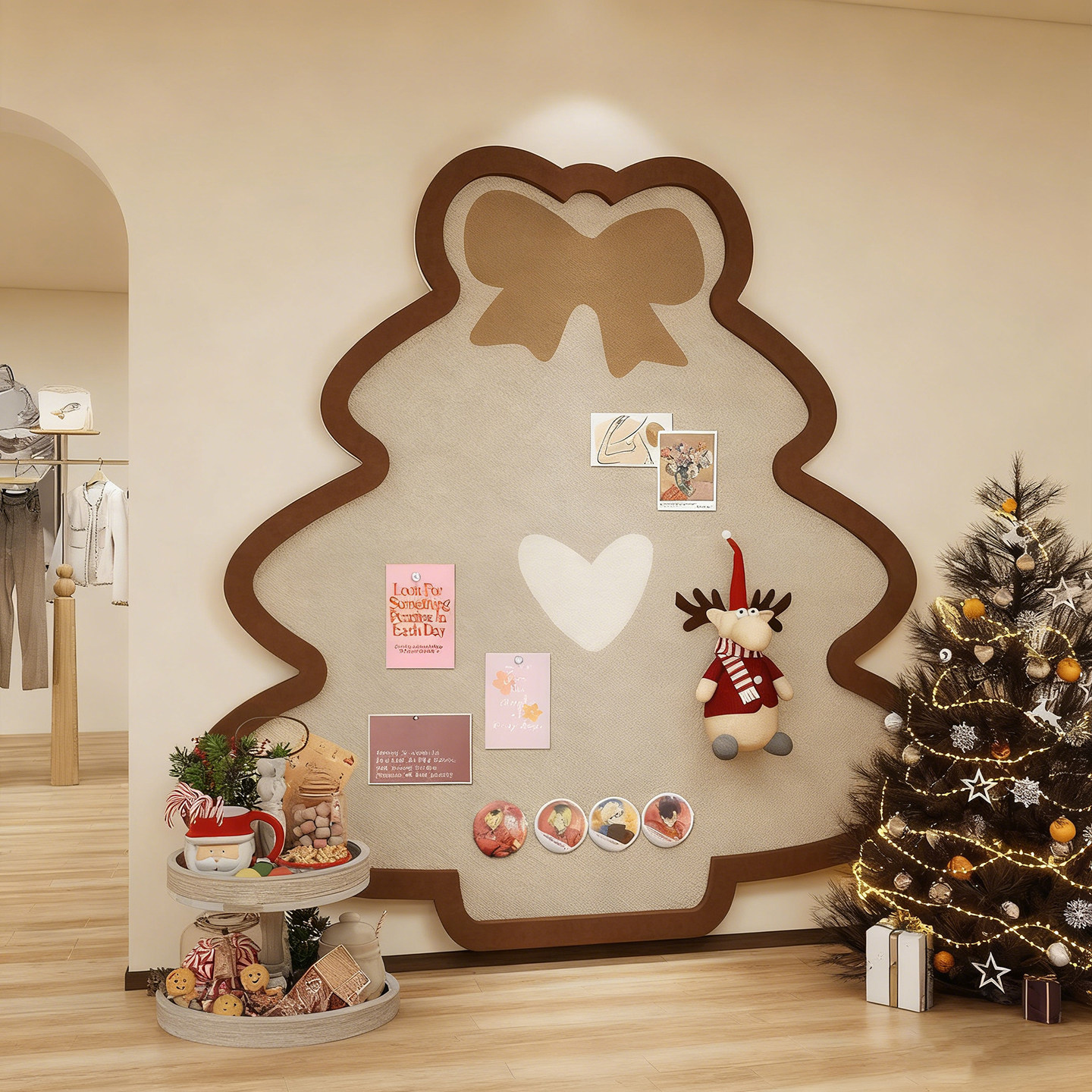 毛毡板墙贴照片墙圣诞树奶油风装饰免打孔背景板毛毡墙贴幼儿园作品展