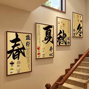 中医养生馆墙面装饰画春夏秋冬文化氛围布置药食同源背景形象墙QT