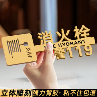 立体消火栓标识牌消防栓标识火警119贴纸商场酒店宾馆灭火器消火栓柜门标识亚克力墙贴防火门消防箱指示标牌