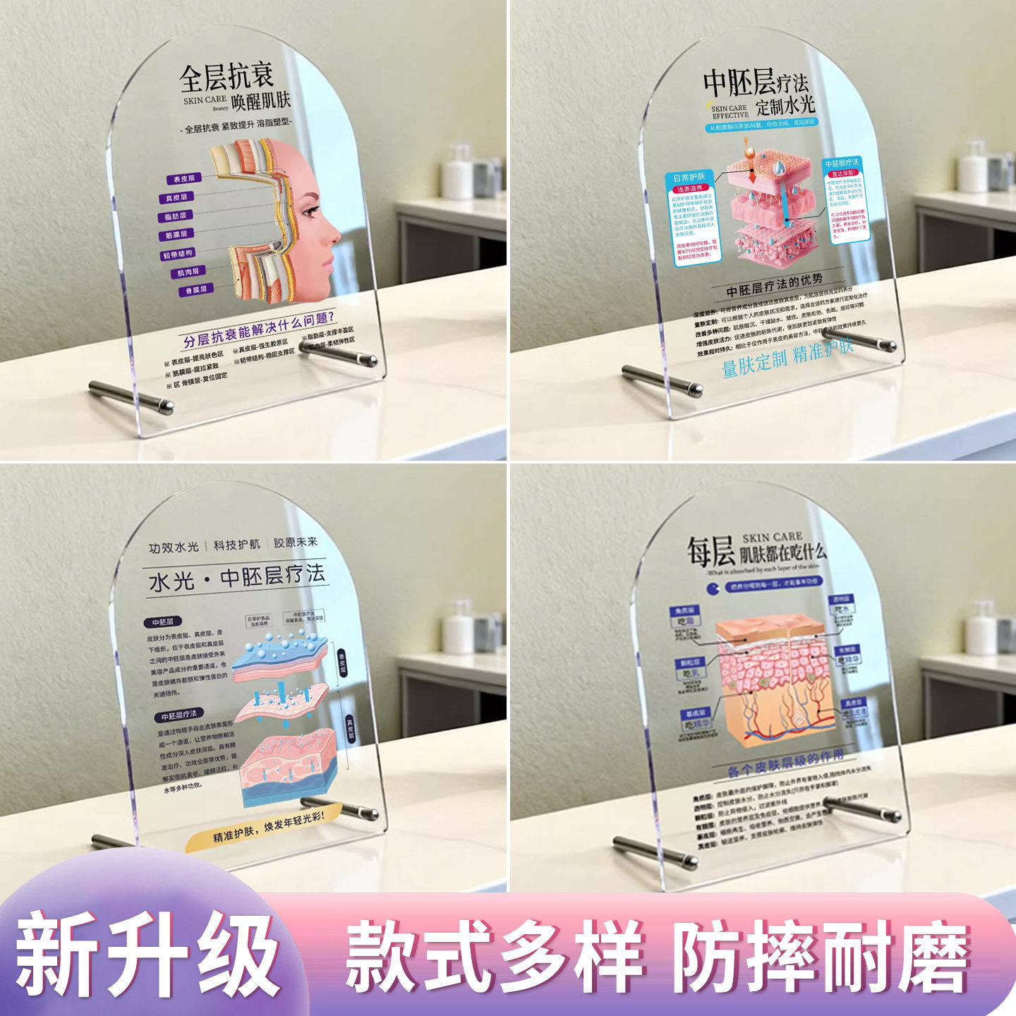 医美桌牌美容院立牌美妆店护肤品项目功效项目介绍广告牌台卡中胚层疗