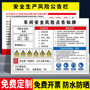 风险点告知牌生产车间仓库岗位风险告知卡安全生产信息公示栏空压机注塑机钻床机械设备危险源风险标识牌定制