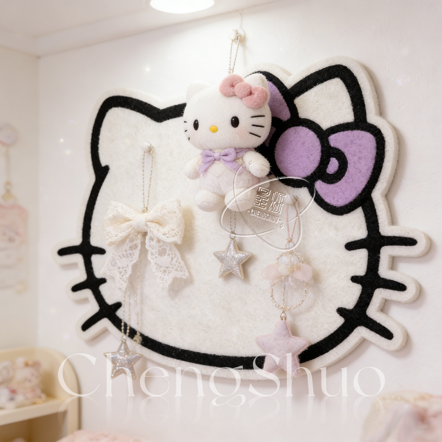 毛毡板墙贴软木板照片墙背景板Hellokitty主题墙幼儿园拍立得照片展示板挂墙相片毛粘板免打孔墙面装饰留言板