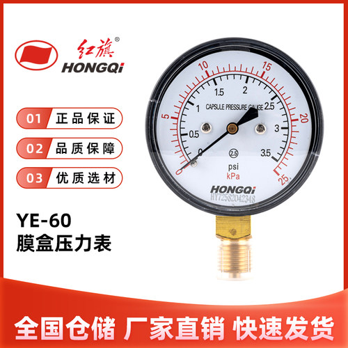 红旗YE-60膜盒压力表官方正品