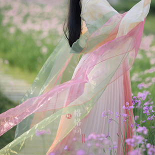 格格间原创汉服披帛【桃红柳绿】纱质幻色女汉服飘带舞蹈丝巾拍照