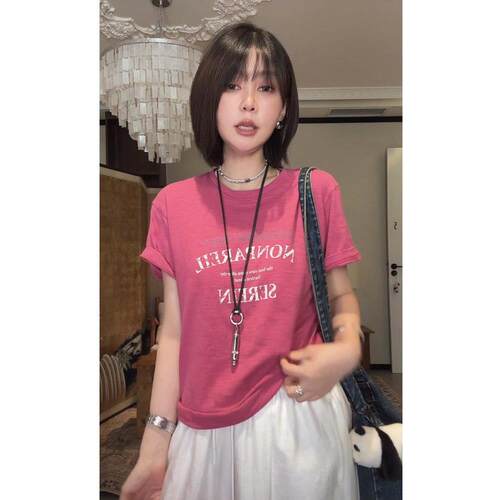 韩系字母印花显瘦短袖T恤女