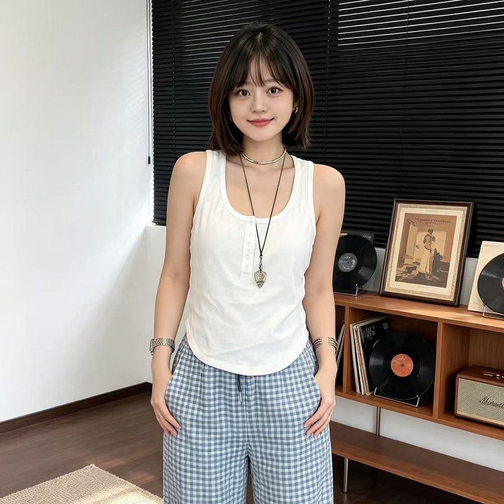 大码女装纯色高级感U领无袖吊带背心女夏季胖mm遮肉显瘦内搭上衣图片