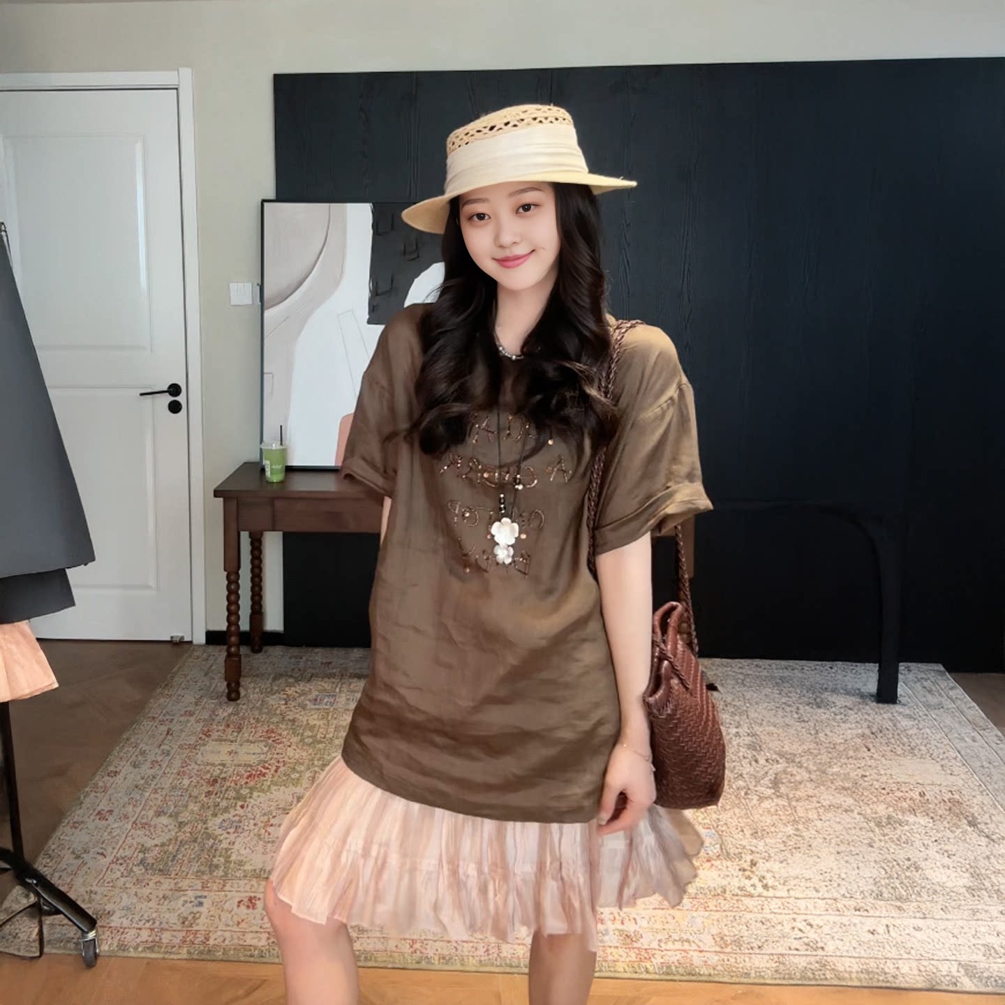 大码女装韩系复古圆领字母印花短袖T恤女夏胖mm遮肉显瘦减龄上衣