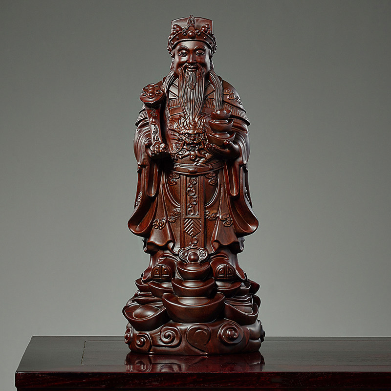 财神爷神像佛像黑檀木雕刻家用店铺请文财神供奉供位公司开业摆件