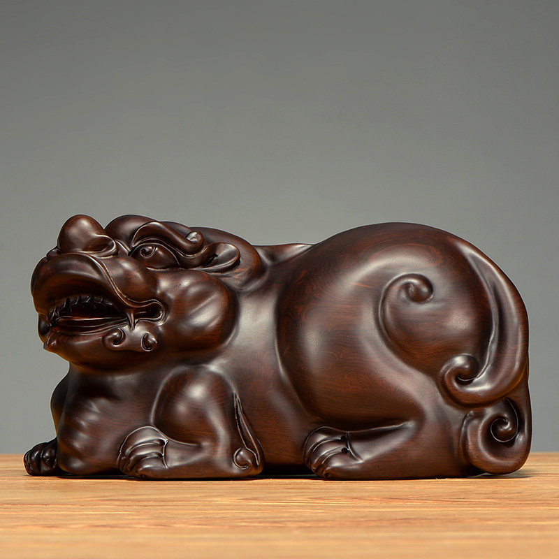 黑檀木雕霸王皮丘貔貅摆件实木质一对皮休客厅风水红木貔恘工艺品