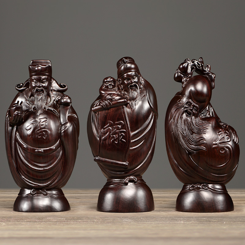 黑檀木雕刻福禄寿三星摆件佛像