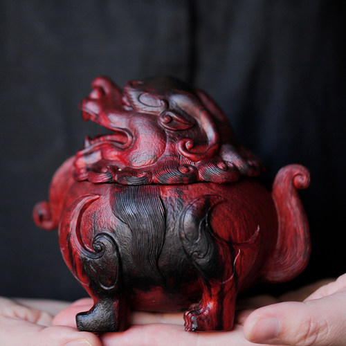 刺史印度小叶紫檀木狻猊香炉