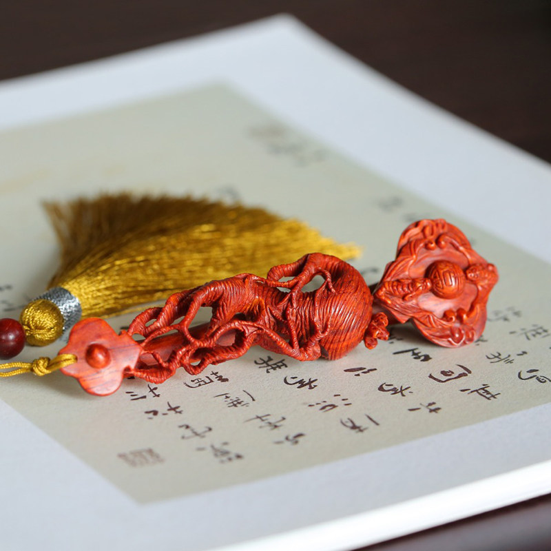 印度小叶紫檀人生如意摆件实木雕刻文玩手把件男汽车挂件装饰礼品