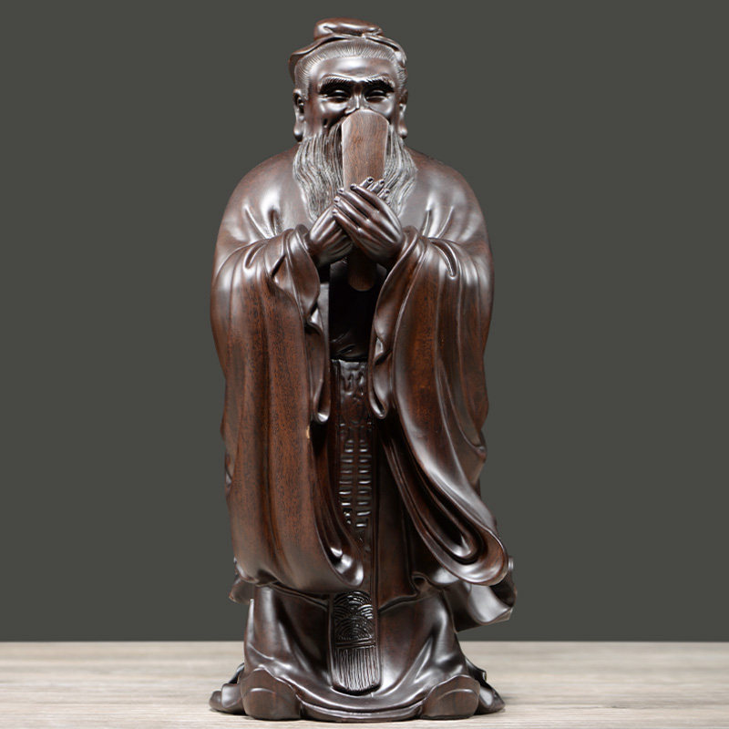 黑檀木雕孔子摆件实木质家居书房孔子像孔圣人雕像教师节送礼礼物