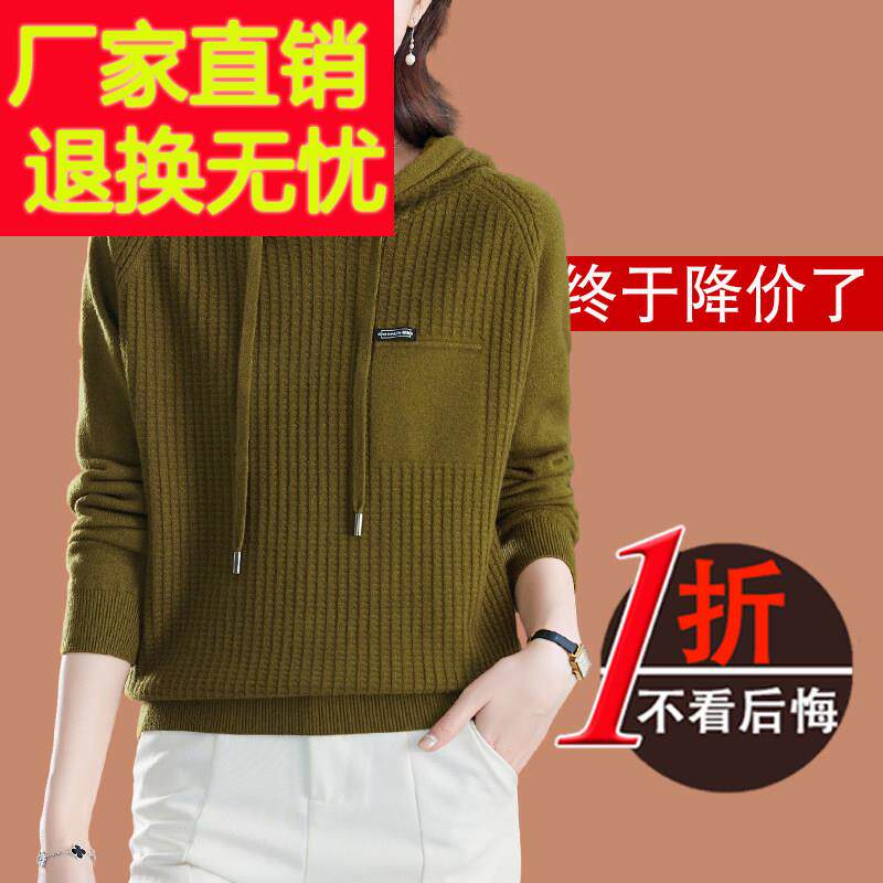 濮院世家市连帽羊毛针织衫女款2025新款春秋连帽毛衣春装爆款卫衣