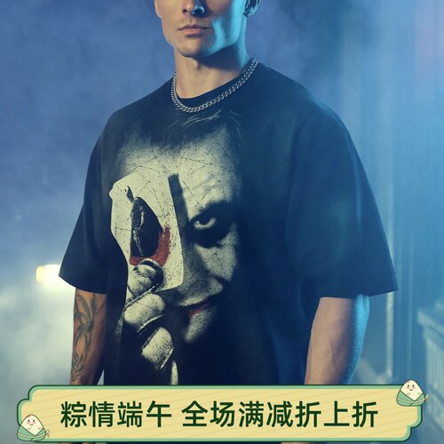 YOUNGLA新款BATMAN合作男女运动休闲水洗纯棉宽松透气圆领短袖