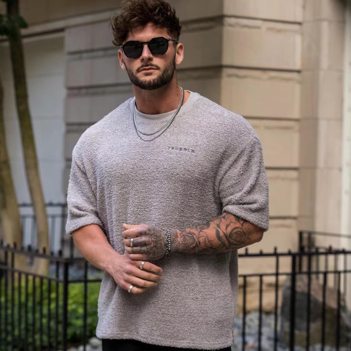 断码清仓特价YLA COZY男女运动休闲刺绣标保暖春季圆领宽松短袖Q2