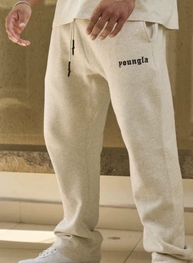 新款YLA男士立体字母秋冬运动休闲宽松阔腿纯棉舒适直筒长裤