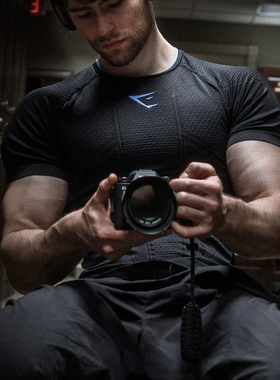 经典回归GYMSHARK ONYX 1.0男子3D蓝标运动健身无缝高弹修身短袖