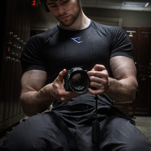 经典回归GYMSHARK ONYX 1.0男子3D蓝标运动健身无缝高弹修身短袖