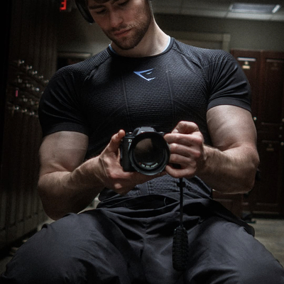 经典回归GYMSHARK ONYX 1.0男子3D蓝标运动健身无缝高弹修身短袖