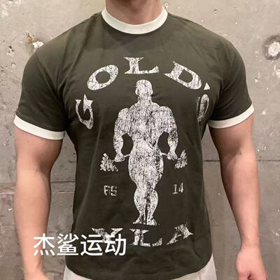 联名牛货YLA GOLD GYM男子运动健身休闲圆领弹性棉质感修身短袖J5