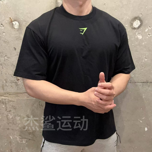 百搭简约GYMSHARK Essential中间小标男女运动休闲宽松圆领短袖A4
