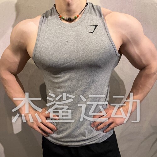 现货英国GYMSHARK VITAL男士无缝运动健身速干修身弹性宽带背心D3