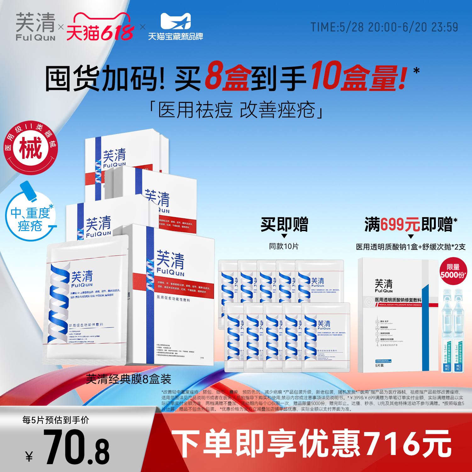 芙清经典膜医用祛痘敷料面部祛痘印闭口粉刺痤疮皮炎械字号非面膜