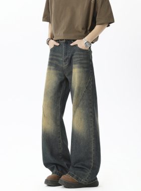 Crying Center男0123start东京衣柜早起工作室宽松直筒休闲牛仔裤