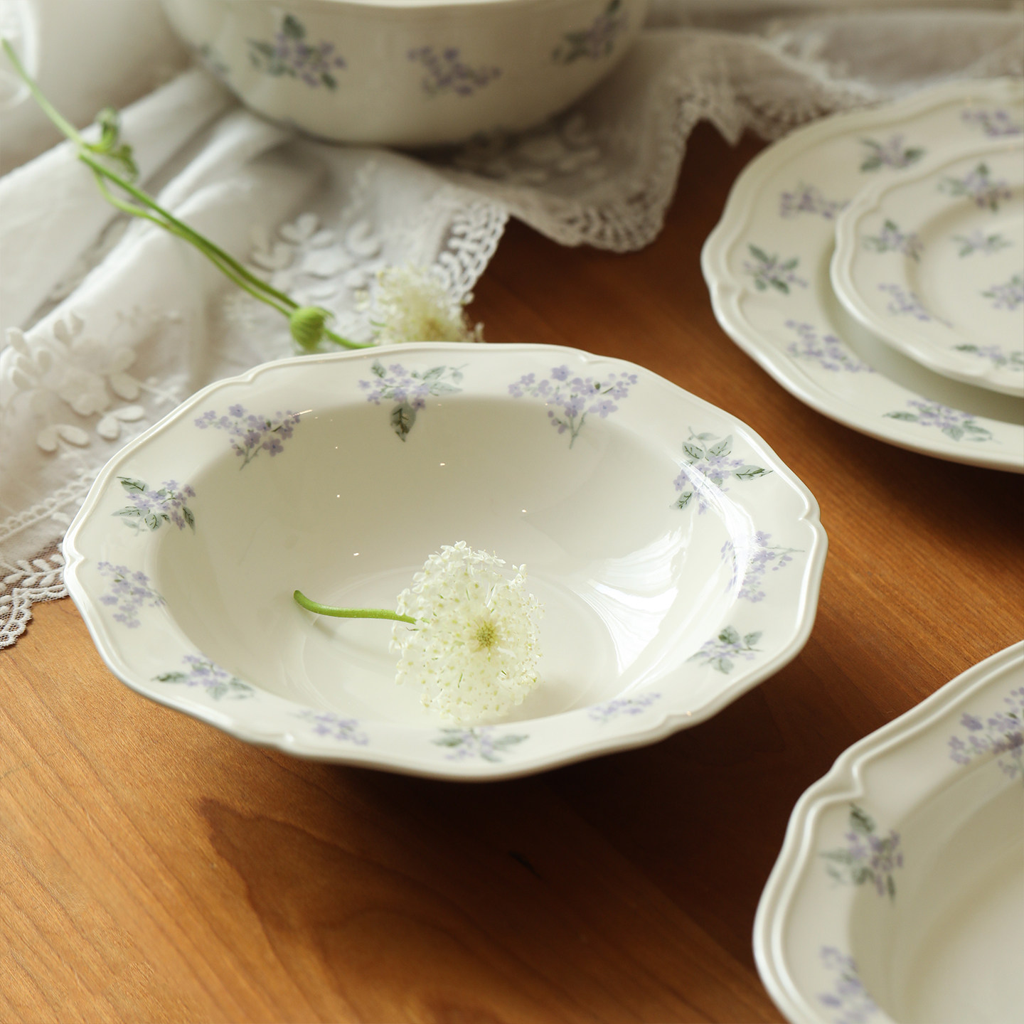 蓝莲花碗餐具陶瓷深盘家用饭碗漂亮的盘子高级感轻奢高颜值早餐盘