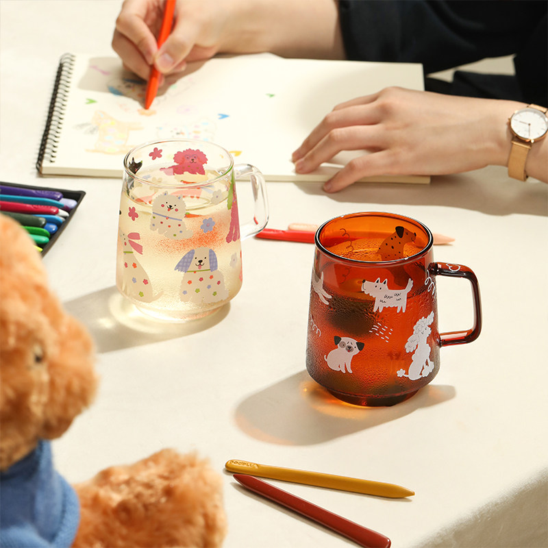 蓝莲花玻璃杯水杯带把手杯子高硼硅耐高温泡茶杯家用高颜值牛奶杯,餐饮具,玻璃杯,淘宝优惠券,粉丝福利购,淘宝优惠卷