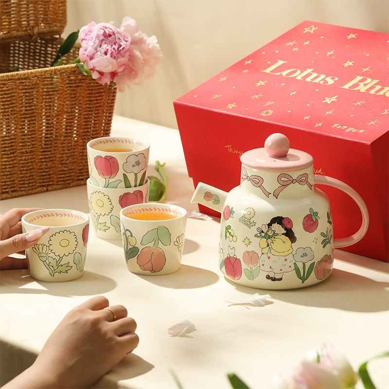 蓝莲花结婚新婚送新人订婚水壶礼物陶瓷高级套装礼盒茶具杯子茶壶