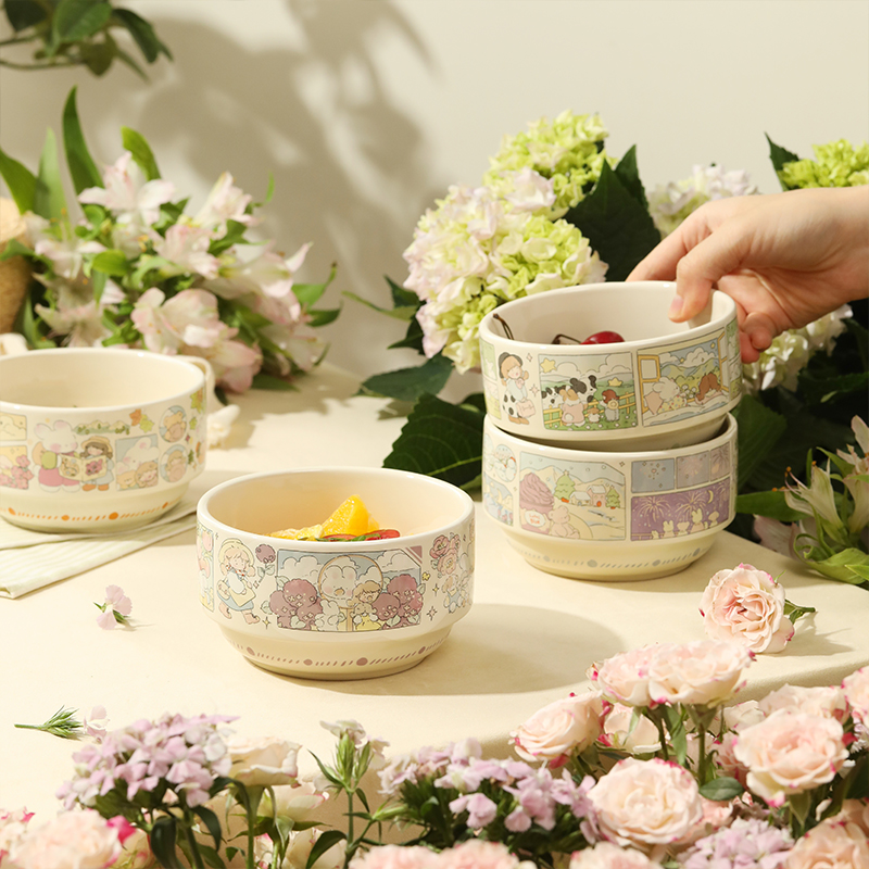 蓝莲花陶瓷可爱米饭碗